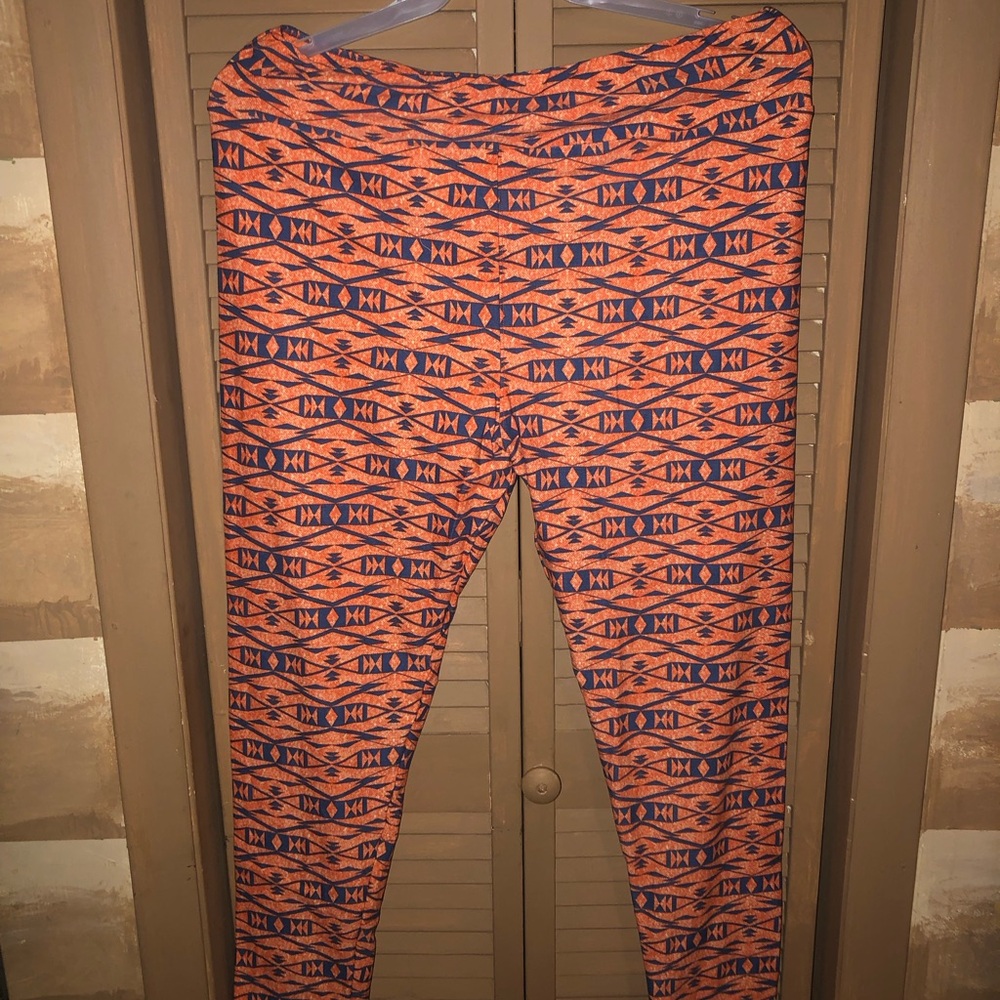 LuLaRoe Orange and Blue Patterned Leggings